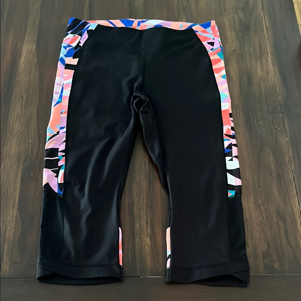 Nanette Lepore Black Leggings with Vibrant Side Panels